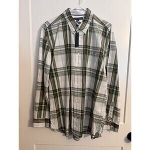 Tommy Hilfiger Button Up Shirt White Yellow Green Embroidered Flag Sz XL NWT